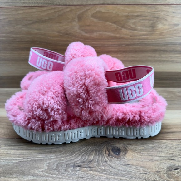UGG Fluffita Slipper Slingback Womens 7 Pink Fur Fluffy Platforms - Picture 6 of 11